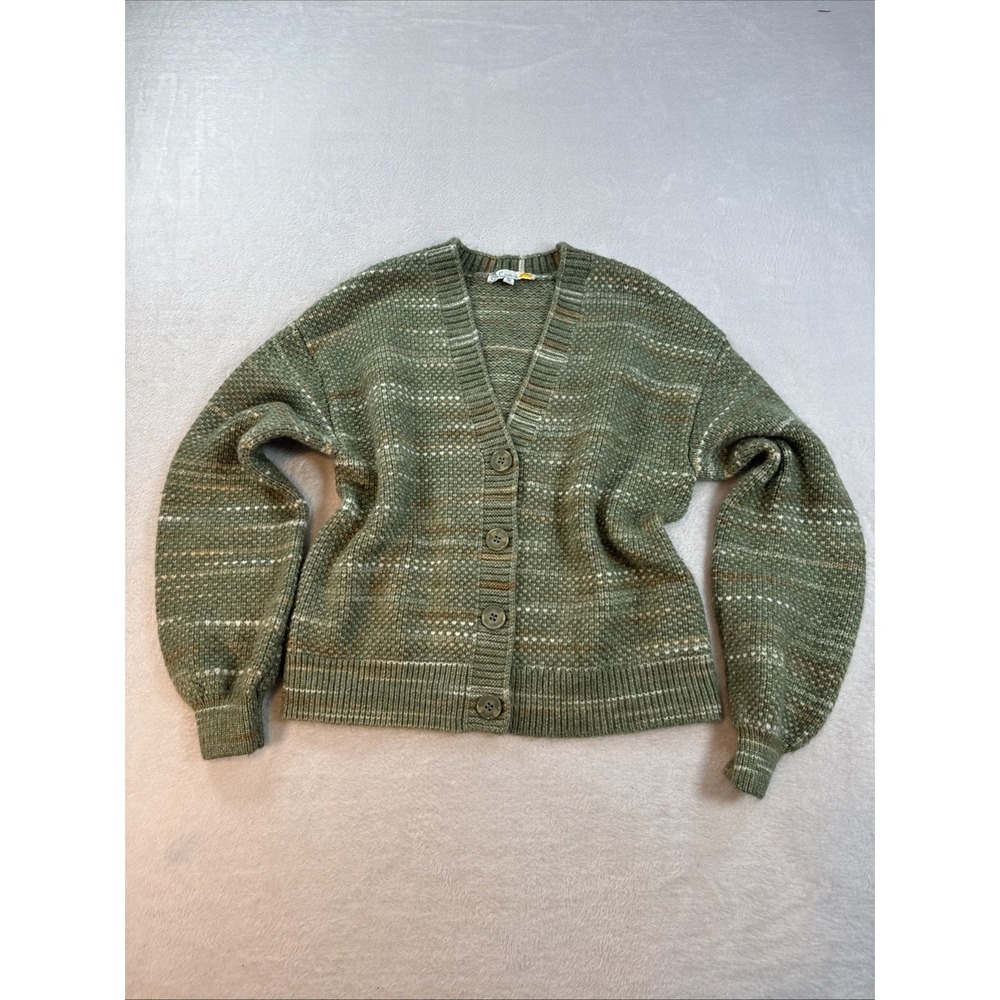C&C‎ California Women's V Neck Knit Long Sleeve Cardigan Sweater Green Size M